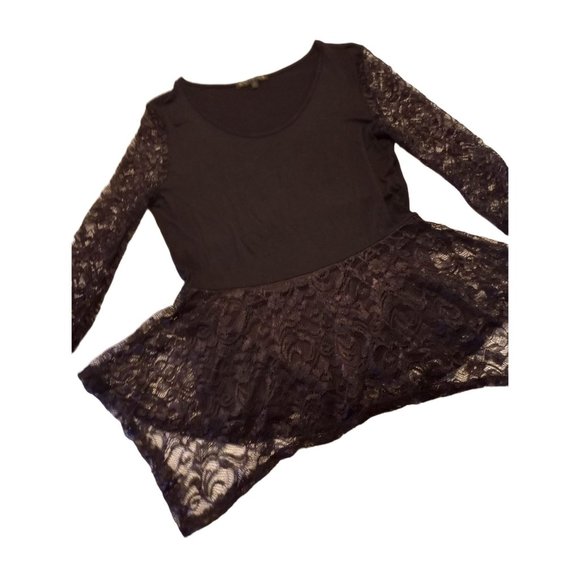 SUZIE IN THE CITY Sheer Black Lace Scoop Neck 3/4 Sleeve MICRO MEDIUM - Picture 1 of 2